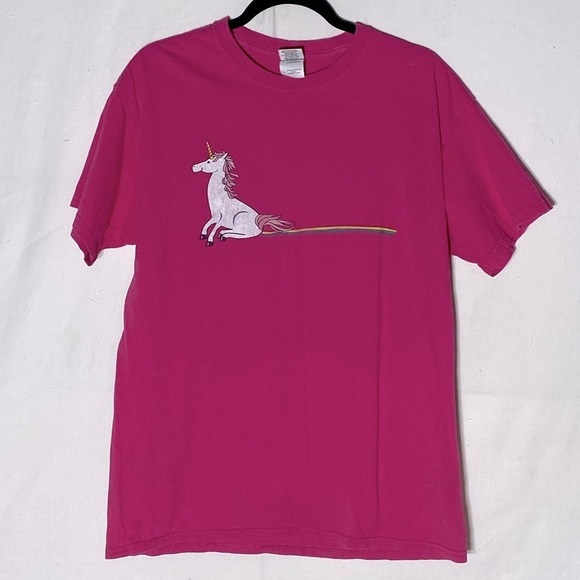 5/$25 Gildan Pink Rainbow Unicorn Skid Mark T Shirt L - Picture 1 of 14